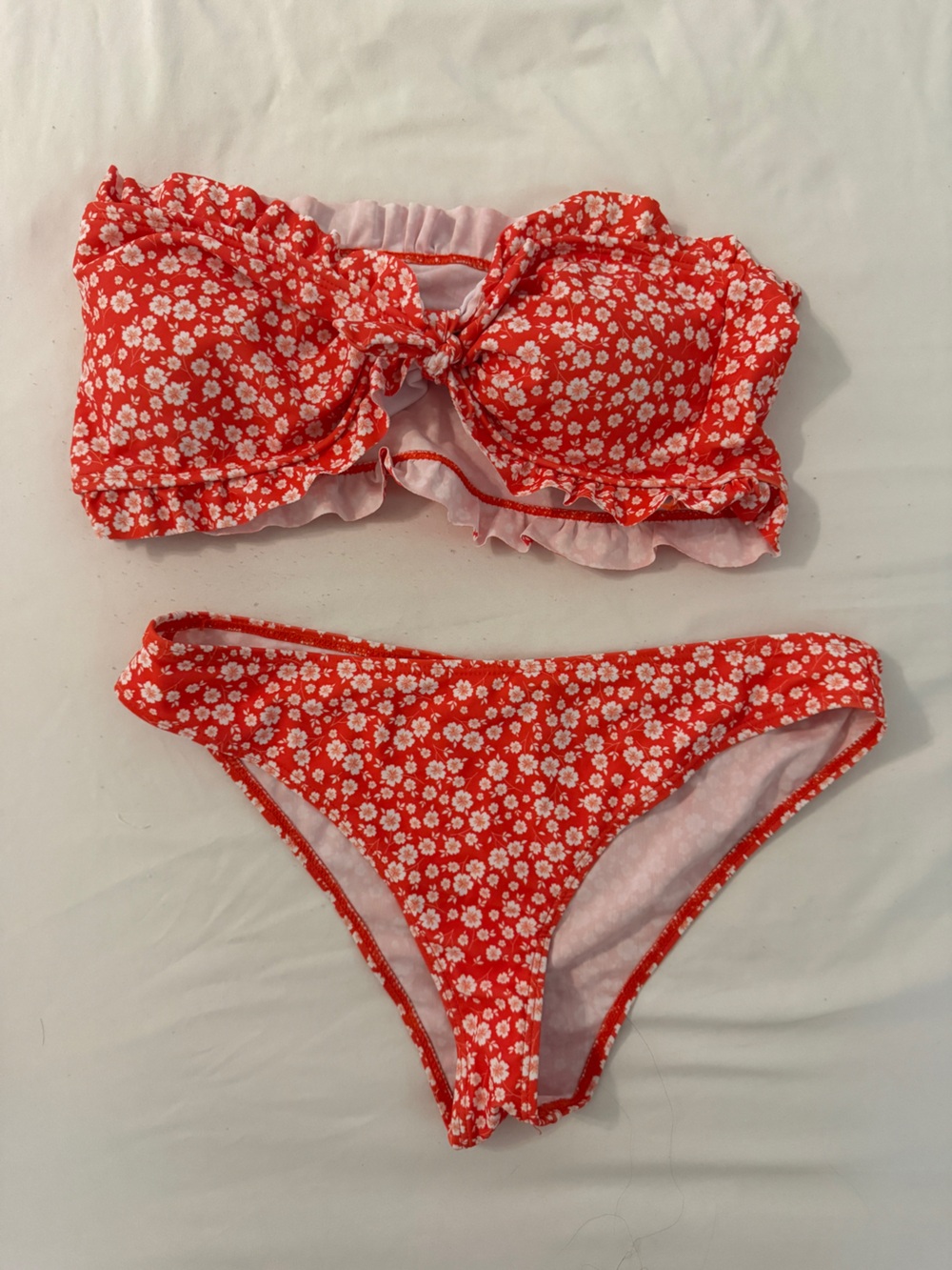 3 pieces!! Floral Ruffle Bikini Set with skirt